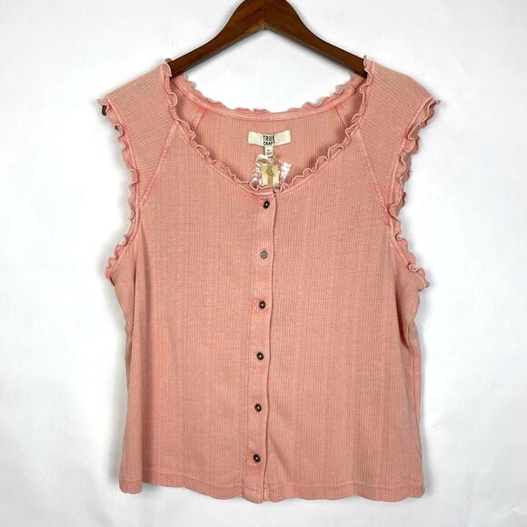 True Craft | NWT Pink Structured Tank Lettuce Ruffle Fitted Shirt - Picture 2 of 6